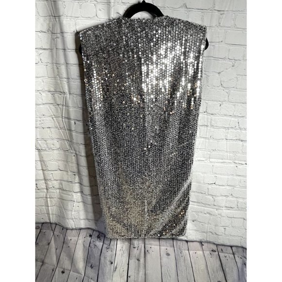 ZARA SILVER SLEEVELESS SEQUINED DRAPED MINI DRESS SIZE M . NEW WITHOUT TAGS - Picture 4 of 5